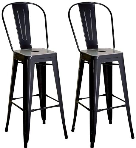 HOMCOM Set 2 Sgabelli da Cucina Industriale con Schienale Rimovibile e Poggiapiedi, Sgabelli Moderni in Metallo, 44x46x116 cm, Nero