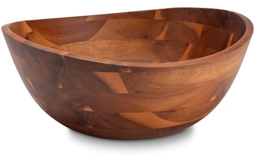 Decorasian 2 Stück Holzschale – edle Akazienholz Schale – Ideal als Salatschüssel aus Holz, Obstschale oder Brotschale – Nachhaltige Holz Schüssel - braun 25.4cm