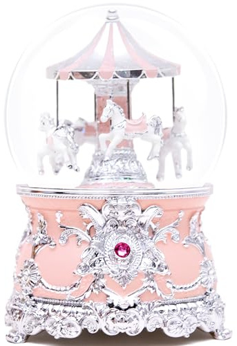 Luxuriöse silberne Karussell-Spieluhr, Karussell-Figur, Schneekugel, elegante Hochzeit, romantische Heimdekoration, Sammlerstück, Jahrestag, Geburtstag, Idee, spielt Schloss im Himmel