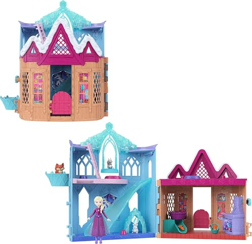 Mattel Disney Frozen ELSA Wintertier-Spielset und kleine Puppe | 10 Spielbereiche, 3 Tierfiguren und 8 Zubehörteile, Storytime Stackers, inspiriert von Disney Frozen, JFG28