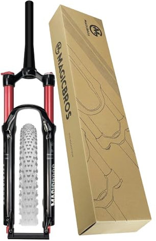 HZXQCVB 26/27,5/29-Zoll-Luftgabel 100mm Federweg QR Federgabel 1-1/2“ Verjüngtes Rohr Manuelles Lockout Mountainbike-Vorderradgabel Zugstufe Einstellen(Black-RED,26'')