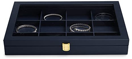 Papten Vassoio Portagioie Con 12 Scomparti, Scatola Portaoggetti in Pelle Con Coperchio Trasparente - Portagioie Con Chiusura A Chiave Per Ciondoli, Collane, Gioielli (blu)