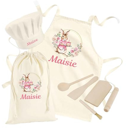 Hoolaroo Personalised Kids Aprons For Cooking Childrens Baking Gifts Personalised Apron Kids Cooking Utensils Set Wooden