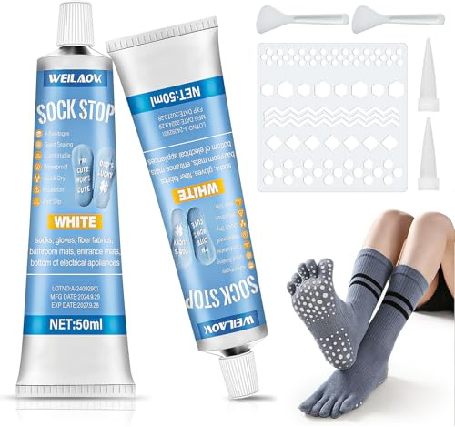 WEILAOK Sock Stop Flytande Halkfria Strumpor Kits Flytande Lim Halkfria Strumpor, Tvättbara, Vit-2 st
