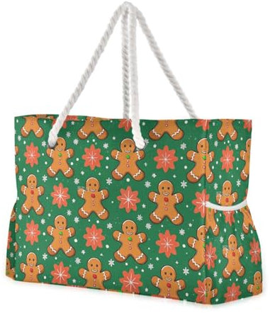WDdZzyy Sac de sport en pain d'épices marron avec motif de dessin animé, pour femme, imperméable, résistant au sable, avec poches latérales, grand sac fourre-tout avec fermeture éclair pour piscine,