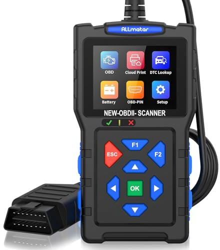ALLmeter Dispositivo de diagnóstico OBD2, dispositivo de diagnóstico, coche con pantalla TFT de 2,8 pulgadas, 9 protocolos, más de 50,000 códigos de error, prueba de batería, impresión en la nube y 13