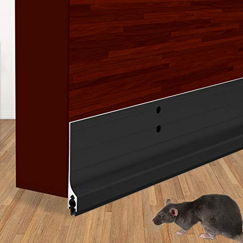 USUKUE 42 inch Door Draft Stopper 2 Pack Metal Sweep Bottom Mice Seal Strip Metal Blocker, Aluminium Mouse Sweep 2 Height, 2x42 Black