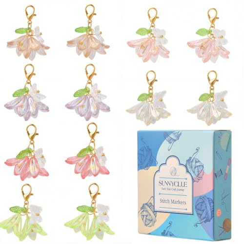 SUNNYCLUE 1 caja de 30 marcadores de Punto de Flores, Dijes de Acrílico, Rosa, Blanco, Lirio de Primavera, Mariposas, Cierres, Ganchos, Dijes de Ganchillo para Bisutería, Manualidades, Tejido Y Costur