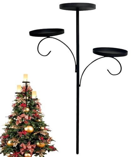 Black Triple Tree Topper Candelabra, 3 supporti per candele per albero di Natale, decorazione per vacanze, decorazione unica per interni ed esterni (60 cm)