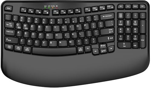 Ergonomic Wireless Keyboard with Wrist Rest, Wave Keys, Comfortable Natural Typing, 2.4GHz Ergo Wireless USB Computer Keyboard for Large Hands, Windows, Mac, Laptop, PC