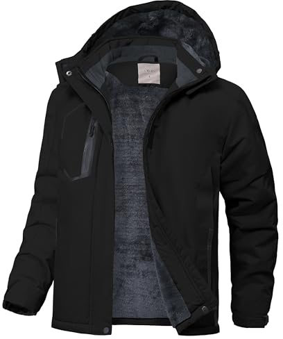 Zoofly Jungen Winterjacke Fleece Lined Wasserdicht Softshell Ski Jacke Warm Gefütterte Regenjacke Winter Thermojacke Mädchen Schwarz L(10-12)