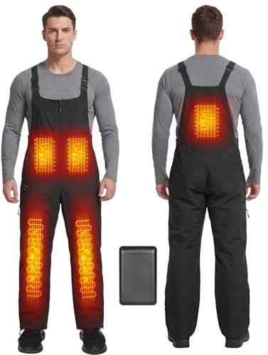 Salopette Sci Uomo Riscaldati Salopette da Lavoro - Pantaloni Sci Termici 5 Zone con Batteria 16000mAh, Impermeabili Multitasche Invernale Riscaldato Pantalone da Neve Cargo 3 Livelli di Temperatura