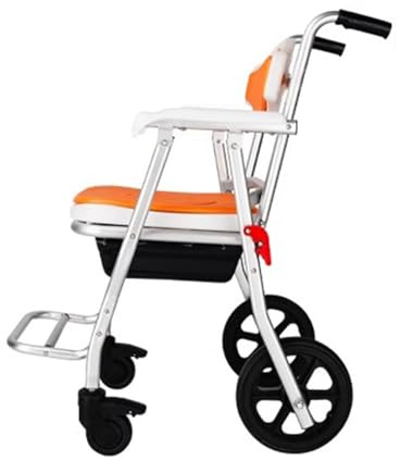 Silla de inodoro plegable con brazos y ruedas para ducha y mesita de noche, silla de inodoro de transporte impermeable