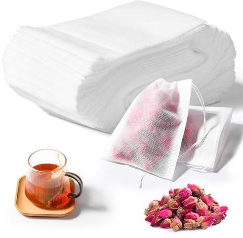 Oderra 200 Bolsas de Té Rellenables con Cordón 7x9 cm – Filtros Finos para Té, Café y Especias