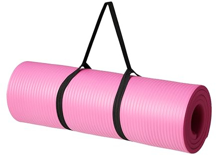 Amazon Basics 1/2 Inch Extra Thick Exercise Yoga Mat with Carrying Strap for Home Workouts and Fitness, 74 x 24 x 0.5, Pink
