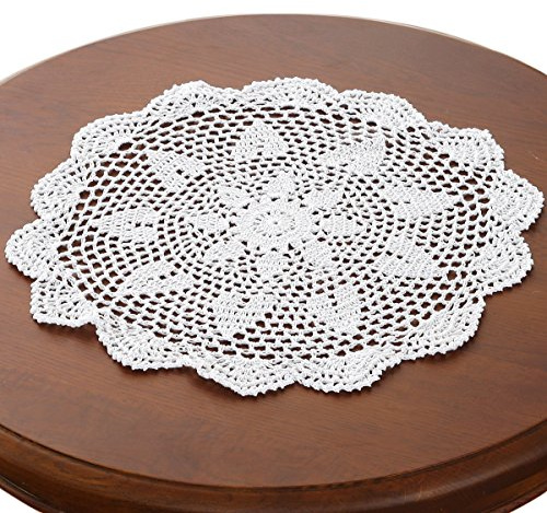 Gracebuy Beige 19 Inch Round 100% HANDMADE Crochet Lace Placemats Doilies Tablecloth