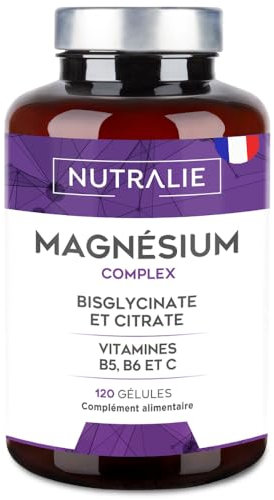 Magnésium Bisglycinate + Citrate - 2145mg - Vitamine B5 B6 C - Fatigue - Citrate de Magnésium et Magnesium Bisglycinate - 120 Gélules Végétalien Nutralie