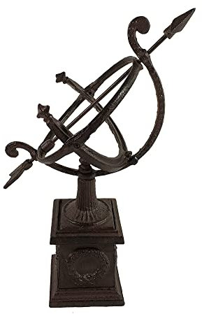 Sonnenuhr auf Standfuß Antik-Stil Gusseisen Braun Gartendeko H 34cm