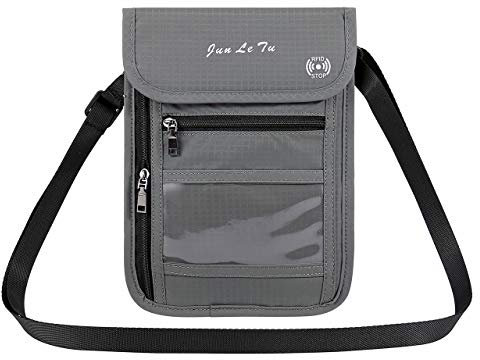 ACBungji Brustbeutel RFID Blocker Schutzhülle Reise Brusttasche wasserdicht umhängetasche Brieftasche Organizer für Kreditkarten Reise-Pass Handy (Grau)