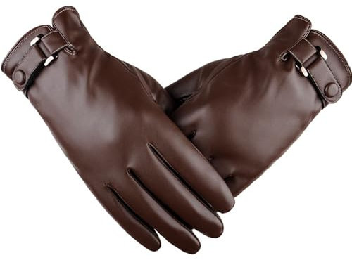 YUEMING Winterhandschuhe Touchscreen Herrenhandschuhe，Herbst- und Winter-PU plus Samtverdickung,Outdoor Handschuhe Sporthandschuhe (Brown)