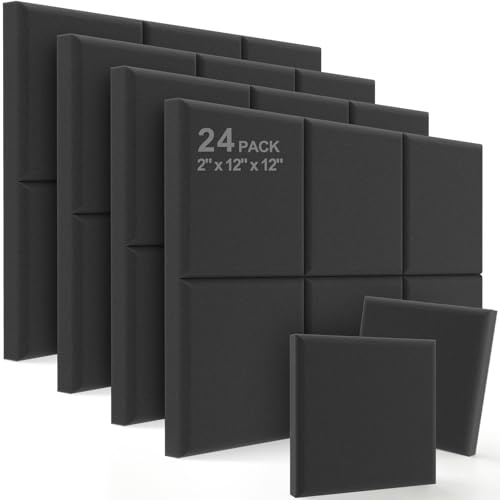 JBER Akustik-Studio-Schaumstoff, 5,1 x 30,5 x 30,5 cm, rund, C-Paneele, Schallschutz, Behandlung, Studiowand, Schalldämmung, feuerfeste Pyramidenkeilfliesen 24 Pack anthrazit