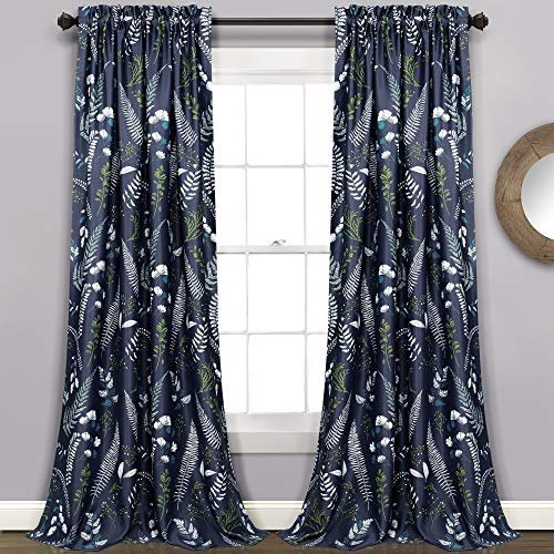 Lush Decor Navy-and-Green Devonia Room-Darkening Window Curtain Set (84 x 52), 84 in x 52 in, Navy & Green