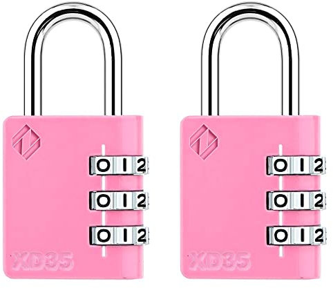 ZARKER XD35 Lucchetto con combinazione a 3 cifre piccolo e resistente per valigia, armadietto, palestra, cancello, capannone, cassetta degli attrezzi, porta con codice - Rosa 2 confezioni