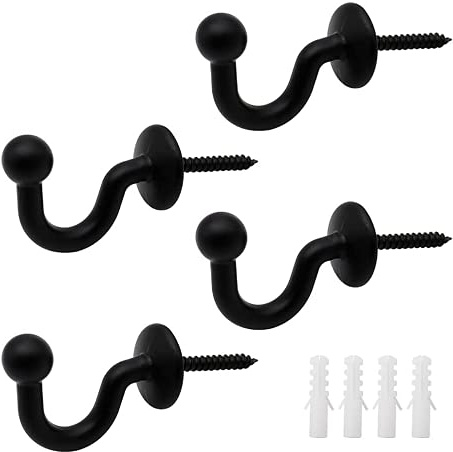 XINHAITC 4 Pack Curtain Tie Back Holdback Hooks Black Finish Ball End Curtain Tieback Hooks Securely Hold Your Curtain Tiebacks in Place