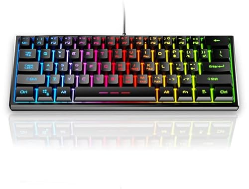 Tastiera da Gioco Ergonomica, Tastiera da Gioco Cablata Portatile Retroilluminata a 61 Tasti, Tastiera PC USB, per Computer da Gioco PC, Tastiera da Gioco Meccanica Cablata Retroilluminata a LED RGB