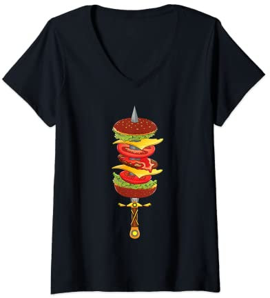 Femme Cool Burger Épée | Couteau amusant pour sandwich, patty T-Shirt avec Col en V