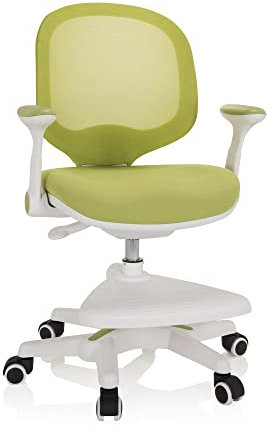 hjh OFFICE 736414 Kinder Schreibtischstuhl Kid Ergo Stoff/Netz Kinderstuhl mit Fußablage, Armlehnen klappbar, Grün/Weiß