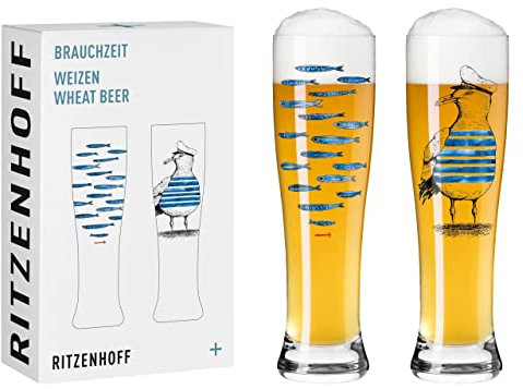 RITZENHOFF 3481007 Weizenbierglas 500 ml - 2er Set - Serie Brauchzeit Set Nr. 7, 2 Stück mit mehrfarbigem Digitaldruck