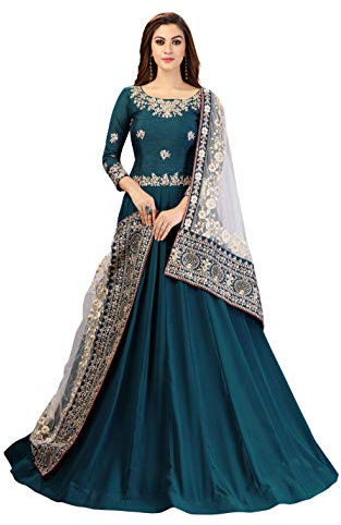 TRENDMALLS Damen Georgette Stickerei Anarkali Anzugset Genäht (UKTM.G62-Morpeach-XXL), Mehndi, 48