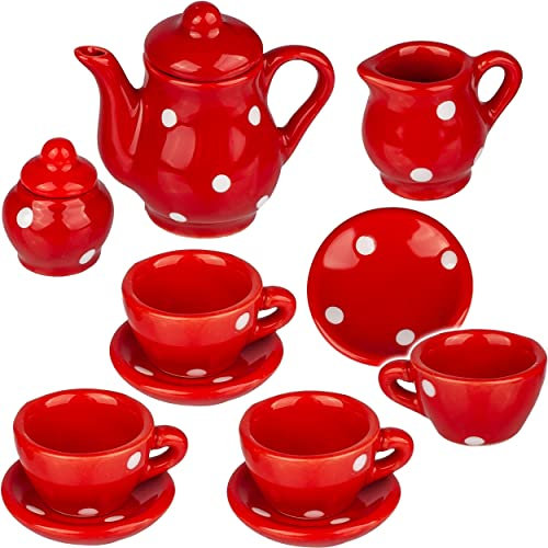 alles-meine.de GmbH 14 TLG. Set Puppengeschirr/Teeservice & Kaffeeservice - Bunte Punkte - Geschirr Porzellan/Keramik - Porzellangeschirr - Kinderküche - Picknickset Puppen..