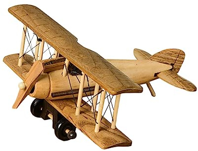 Uposao Holz Flugzeug Modell,Vintage Handgefertigt Segelflugzeug Figuren Doppeldecker Miniatur Dekoration Flugzeug Handwerk Modelle Desktop-Dekoration Tischdekoration Foto Requisiten Kinder Spielzeug