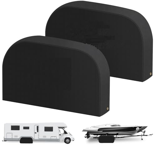 Tuszom Lot de 2 housses de roue à double essieu pour véhicule récréatif, protection imperméable 900D Ripstop (noir, 76,2 à 83,8 cm)