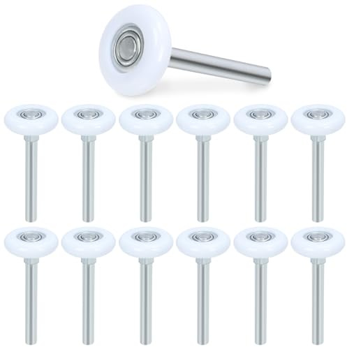 Swpeet 10Pcs Quiet Garage Door Rollers Nylon Door Wheels Replacement Garage Roller, Reinforced Dual Cage, White 1.8 13 Ball Bearing 4 Stem, Durable and High Load, High Performance Bearing for Door