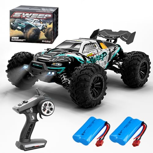 X-Verse 16101PRO 70 KM/H fjärrstyrd bil borstlös, 1:16 RC bil hög terrängbil offroad racerbil, 4WD vattentät RC truggy RC lastbil för vuxna – 2 batterier