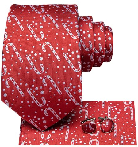 Hi-Tie Sugar Stick Weihnachten Seidenkrawatte Sets für Herren Rote Krawatte Einstecktuch Manschettenknöpfe Für Hochzeit Prom