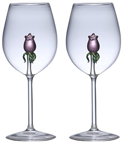 Rose Wine Glasses Personalized Red Rose Shape Set of 2, weinglas personalisiert, weingeschenke für frauen, Unique Crystal Wine Glasses for Party Valentine's Day Women