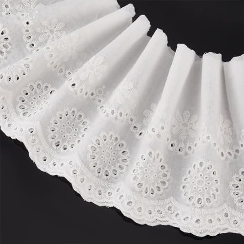 FINGERINSPIRE 6.8m Baumwolle bestickt Öse Spitze Trim 15.5cm breit Weiß Spitze Band Floral Öse Band Baumwolle Faser Kragen für Lolita Kostüm Mädchen Kleid Haustier Kleidung