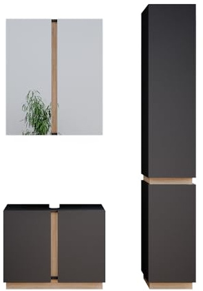 Vicco Badmöbel-Set Gloria, Anthrazit, 70 cm | besteht aus Waschbeckenunterschrank, Spiegelschrank und Hochschrank