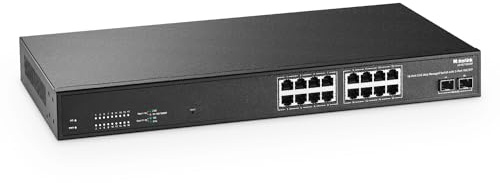 MokerLink 16 Port 2.5G Commutateur Ethernet Géré Managed avec 2x10G SFP, 16x2.5G Base-T Ports, supporte LACP/VLAN/QOS/IGMP, Commutateur réseau RackMount sans ventilateur en métal géré via le Web