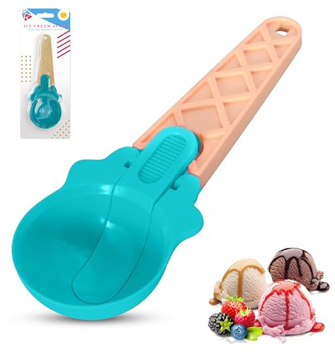 Multi-Purpose Teal Dessert Scoop, PVC Ice Cream Spoons with Easy Release Mechanism, Ideal for Buffets, Baking, Pet Food, Outdoor Events, Candy Tables, 19.5cm Spoons