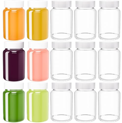 Yishik 2 oz Glass Juice Bottles with White Lids,15 Pack Small Glass Jars with Airtight Lids,60ml Glass Shot Bottles for Beverages,Drinks,Travel Use
