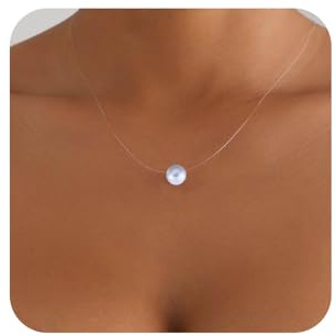 Aneneiceera Vintage Kristall Anhänger Halskette Silber Strass Choker Halskette Winzig Solitär Halskette Transparent Unsichtbar Kette Cz Fischerschnur Kettenschmuck Für Frauen Mädchen (rund Kristall)