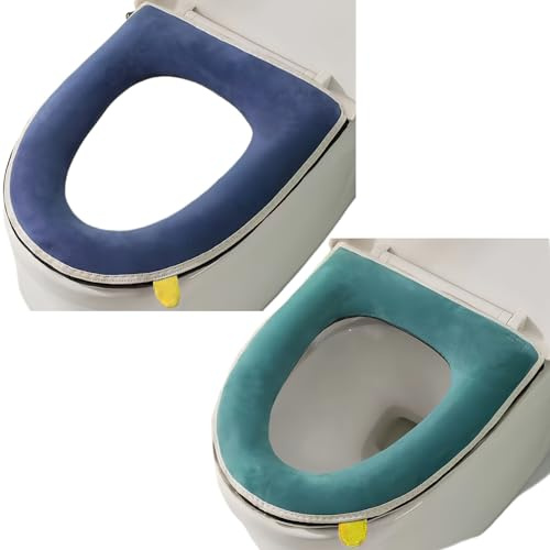 Wuyue Hua 2 Pieces Thicker Bathroom Soft Toilet Seat Cover Pad with Handle Toilet Lid Cover Cushion Soft Thicker Washable Fits Oval Toilet Seats (Green+Grey)