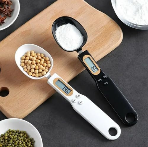 Digital Measuring Spoon Scale, 500g / 0.1g High Precision Removable and Washable Electronic Measuring Spoon,Portable LCD Digital Kitchen Scale,Kitchen Pet Food Measuring Spoons Set Black and White