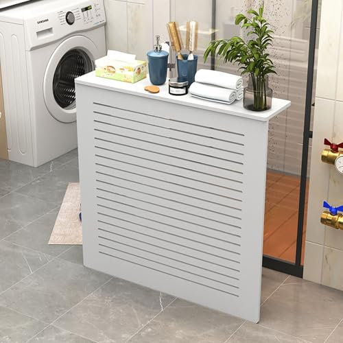 Holz Heizungsverkleidung, Heizkörper Verkleidung Abdeckung, Weiß Holz Heizungsverkleidung, Modernes Lamellen-Design, Heizkörper Abdeckung, Radiator Abdeckung Für Wohnzimmer Radiator Cover Weiß(100*80*