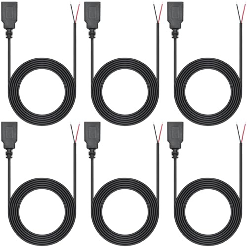 Greluma 6 PZ 12V/3A USB 2.0 femmina 2 pin filo nudo, 1m USB A 2 fili presa pigtail cavo di alimentazione estremità aperta